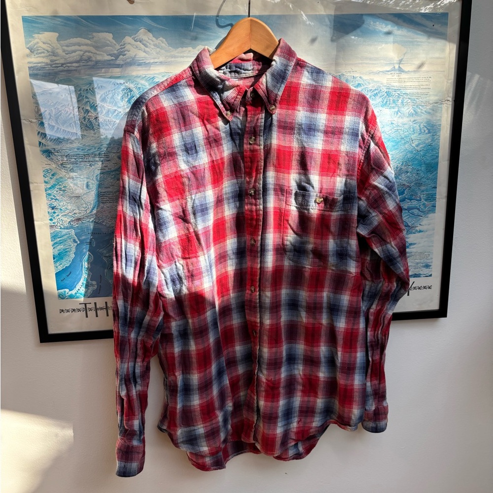 Vintage Super Soft Red and Blue Checkered Men's Flannel Shirt